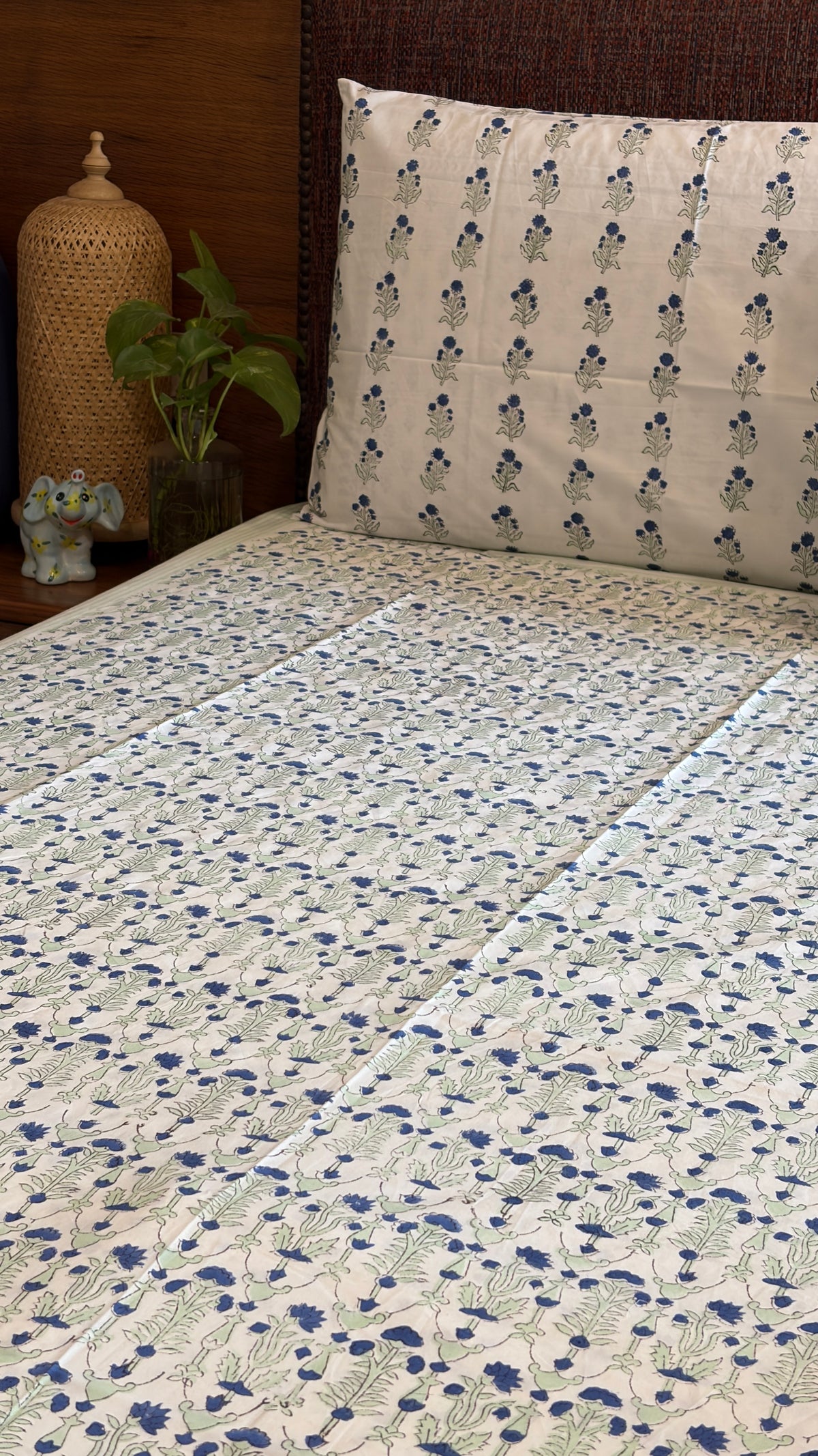 Blue and Sage Floral Bedsheet