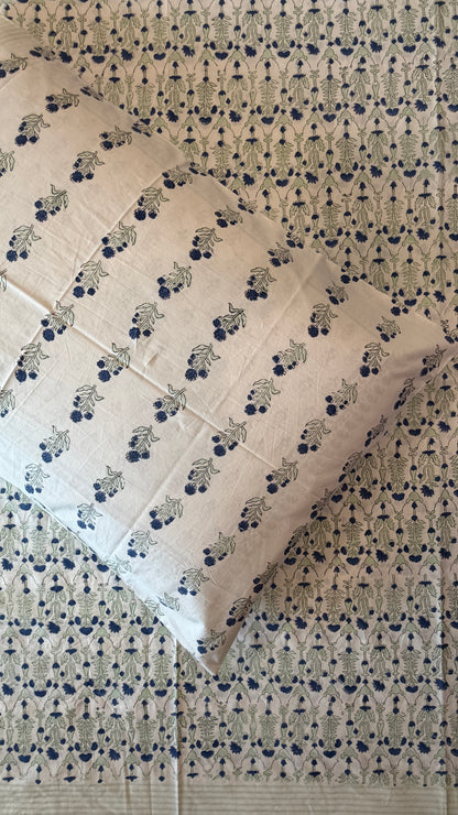 Blue and Sage Floral Bedsheet