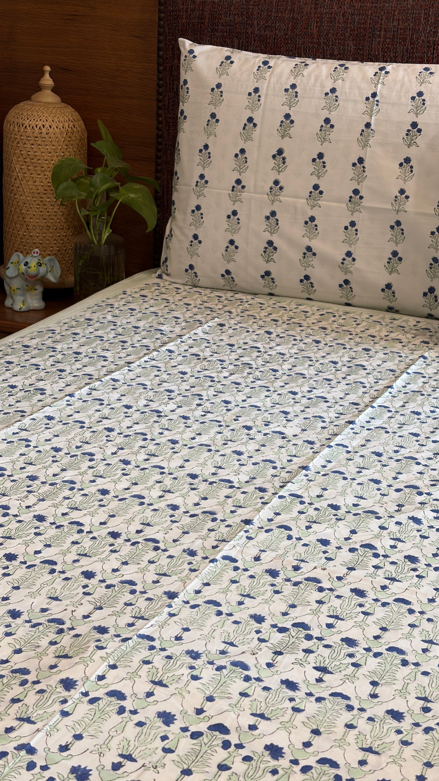 Blue and Sage Floral Bedsheet