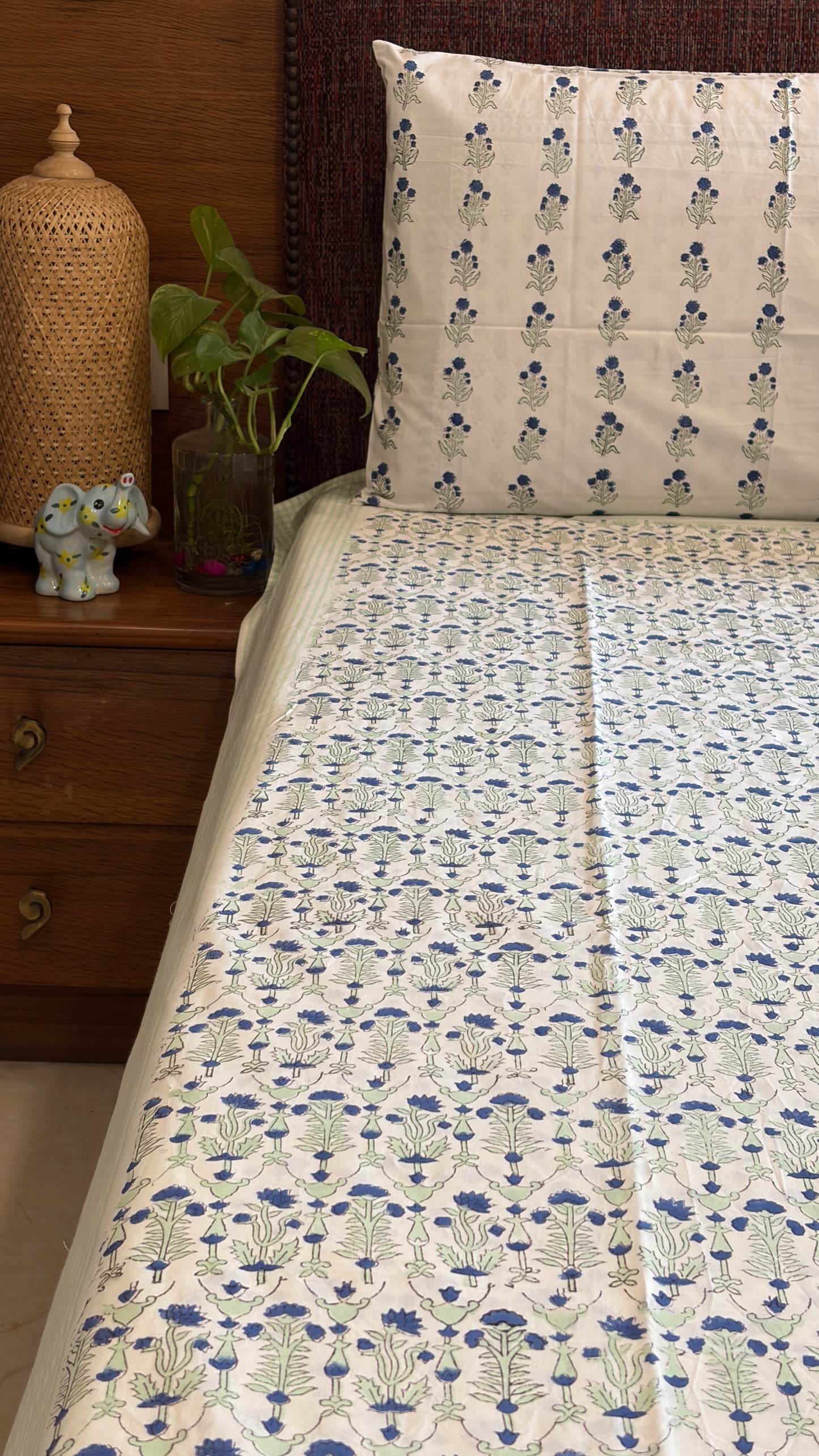 Blue and Sage Floral Bedsheet