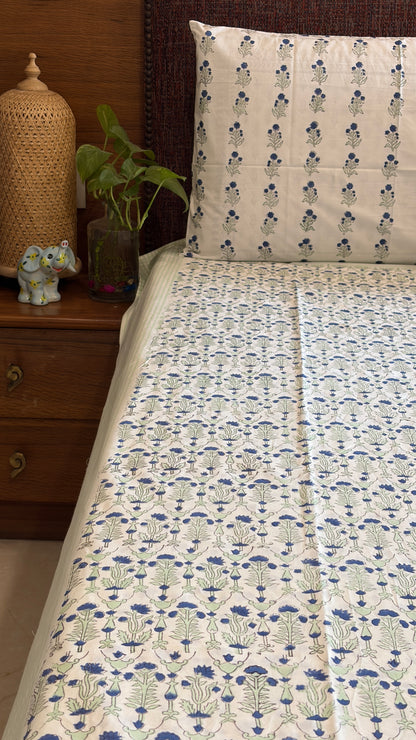 Blue and Sage Floral Bedsheet