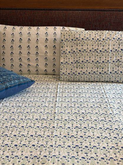 Blue and Sage Floral Bedsheet
