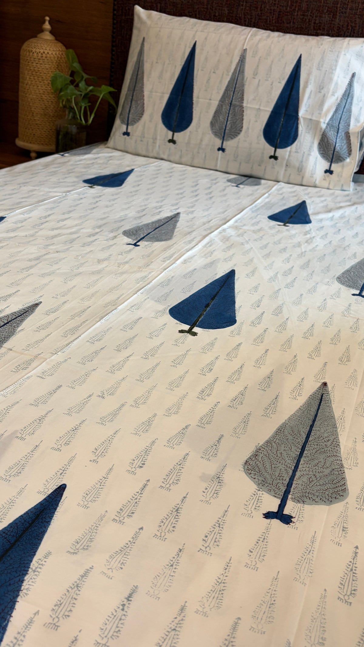Off-White with Indigo Tree Bedsheet