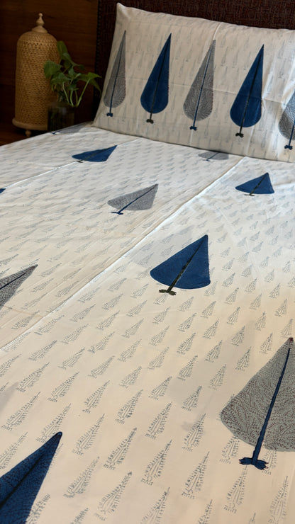Off-White with Indigo Tree Bedsheet