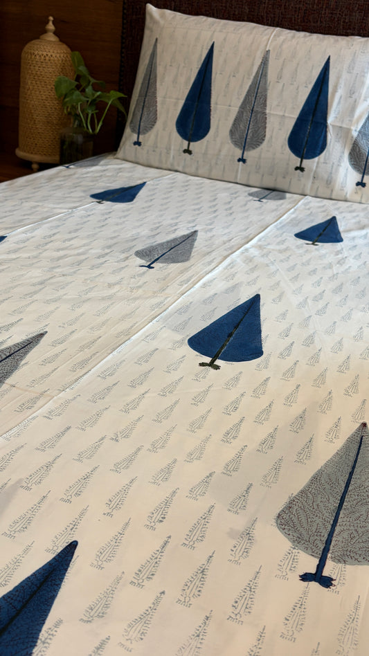 Off-White with Indigo Tree Bedsheet