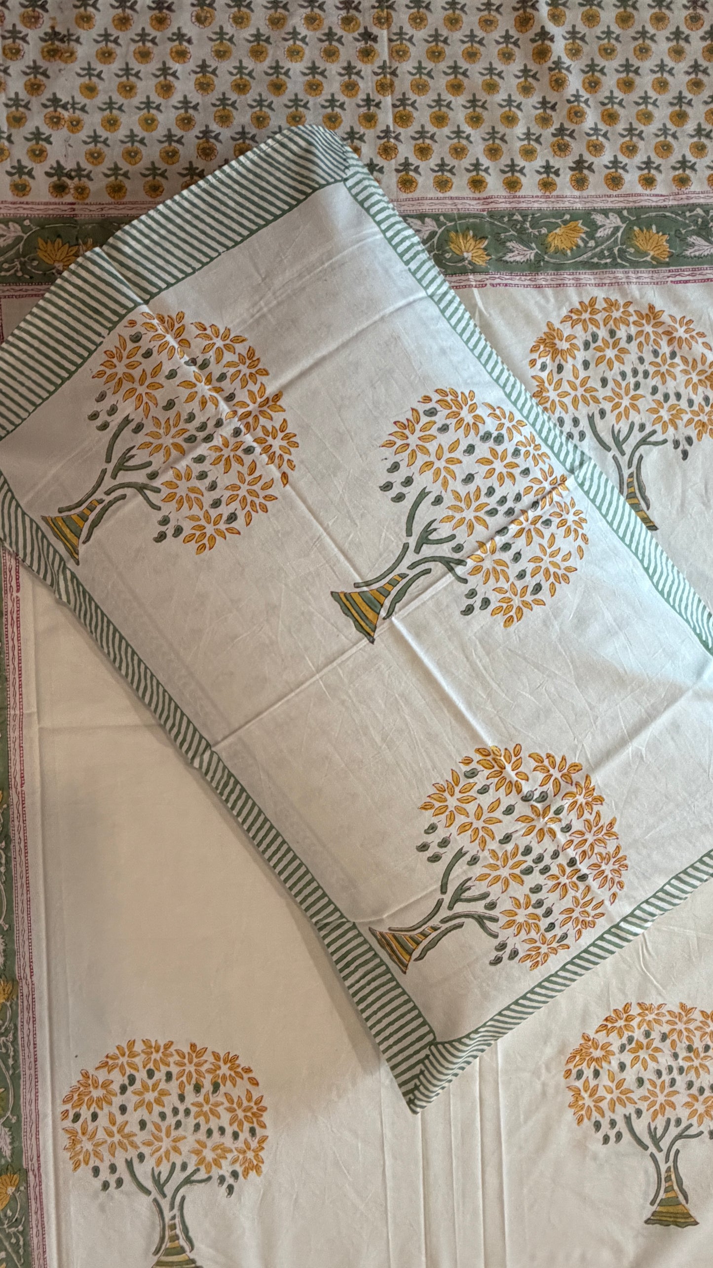 Yellow & Green Tree Motif Bedsheet