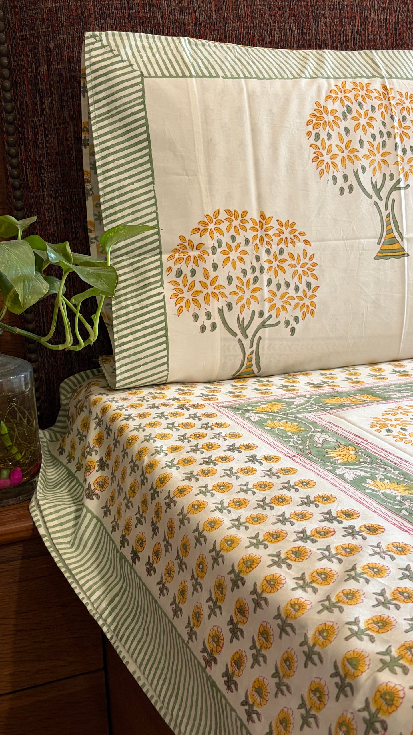 Yellow & Green Tree Motif Bedsheet