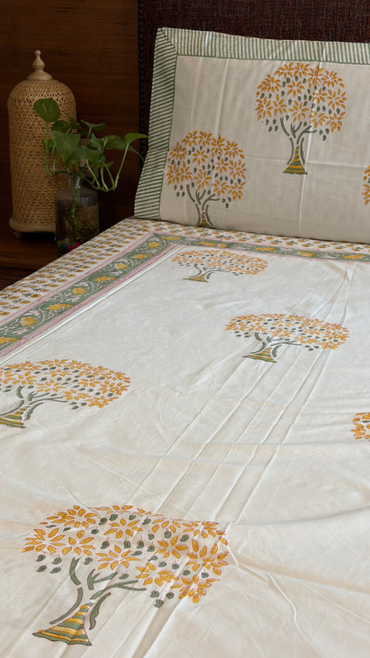 Yellow & Green Tree Motif Bedsheet
