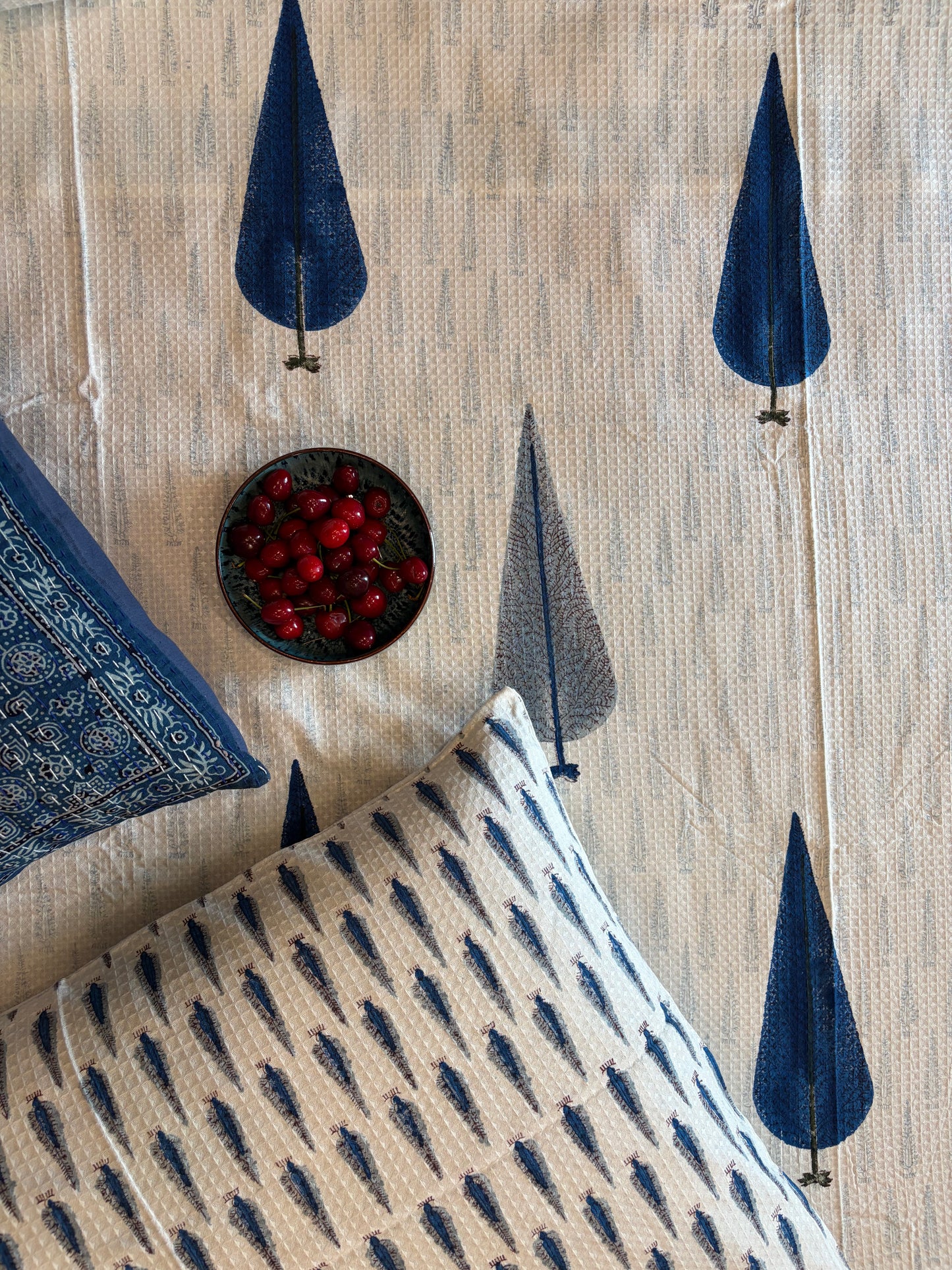 Blue Grey Cypress Tree Motif Bedcover