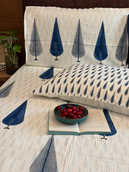 Blue Grey Cypress Tree Motif Bedcover