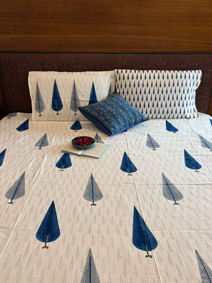 Blue Grey Cypress Tree Motif Bedcover