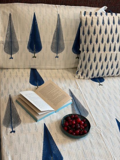 Blue Grey Cypress Tree Motif Bedcover