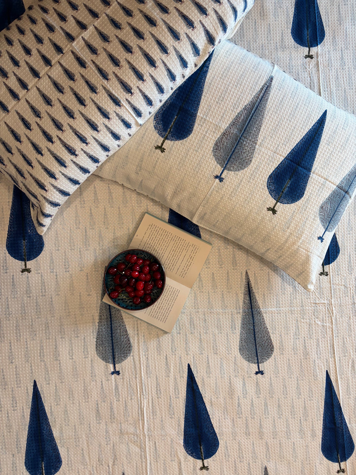 Blue Grey Cypress Tree Motif Bedcover