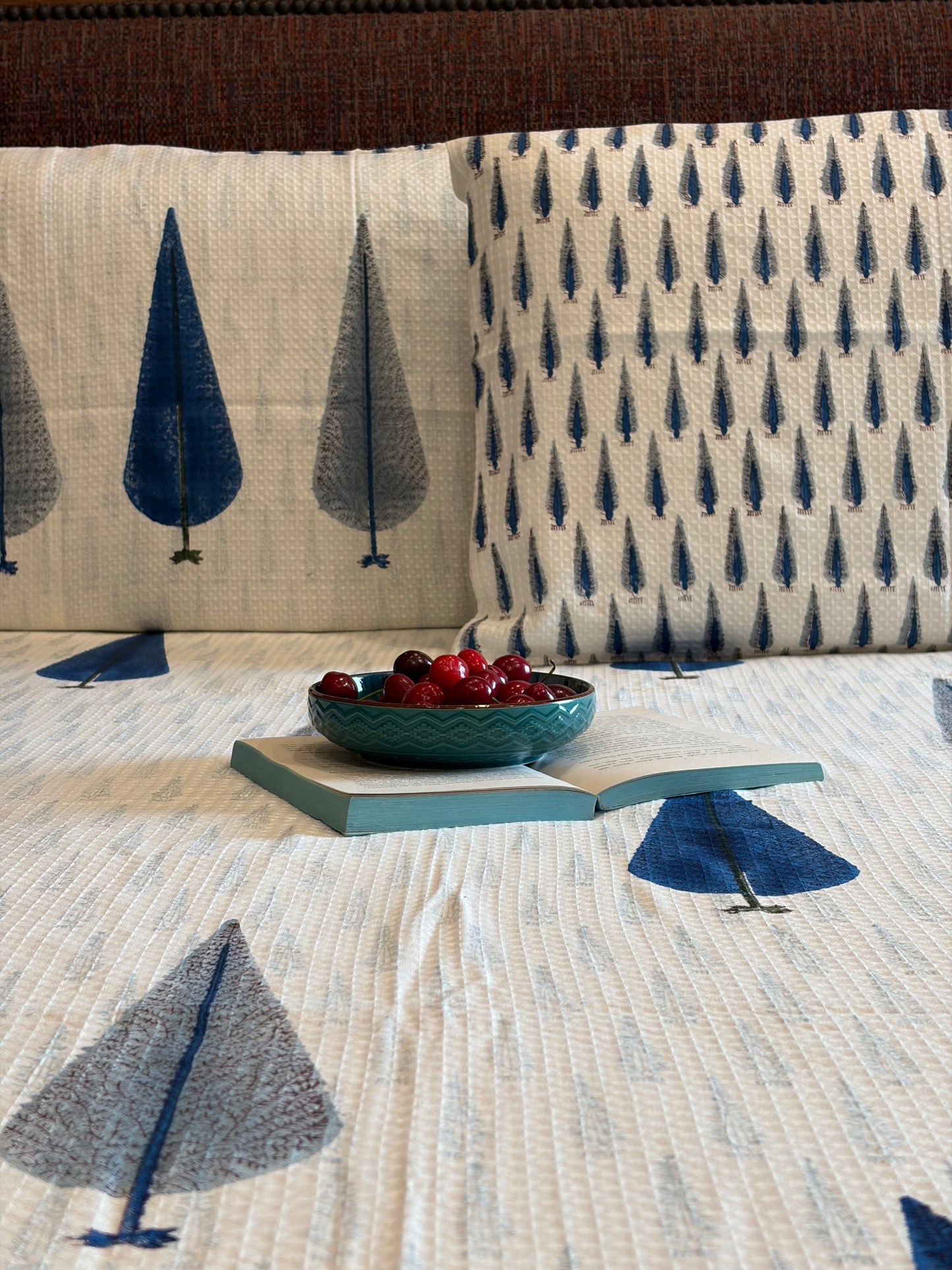 Blue Grey Cypress Tree Motif Bedcover