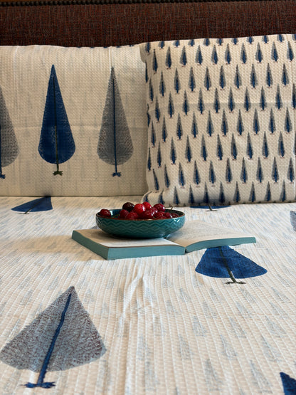 Blue Grey Cypress Tree Motif Bedcover