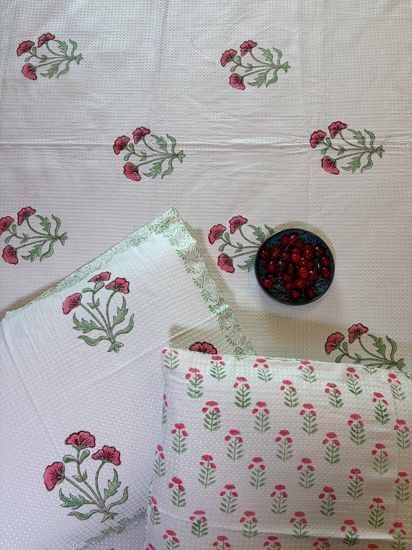 Pink Poppy & Sage Green Bedcover