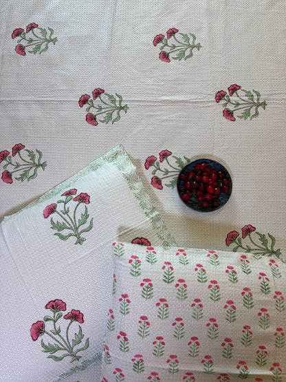 Pink Poppy & Sage Green Bedcover