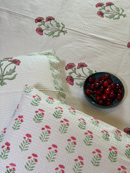 Pink Poppy & Sage Green Bedcover