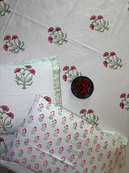 Pink Poppy & Sage Green Bedcover