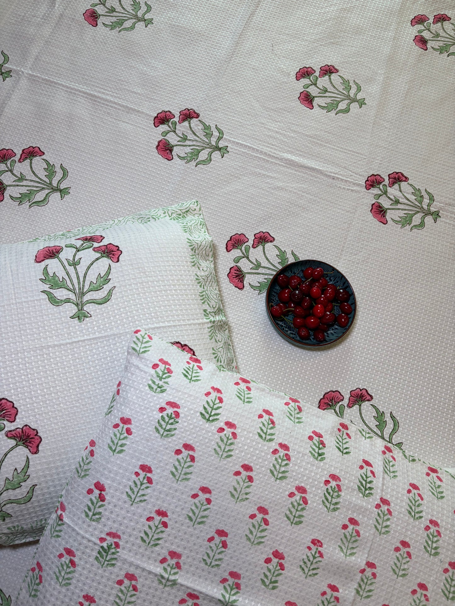 Pink Poppy & Sage Green Bedcover