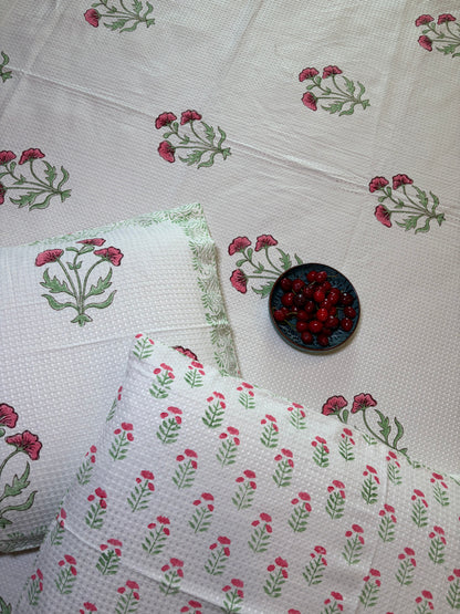 Pink Poppy & Sage Green Bedcover