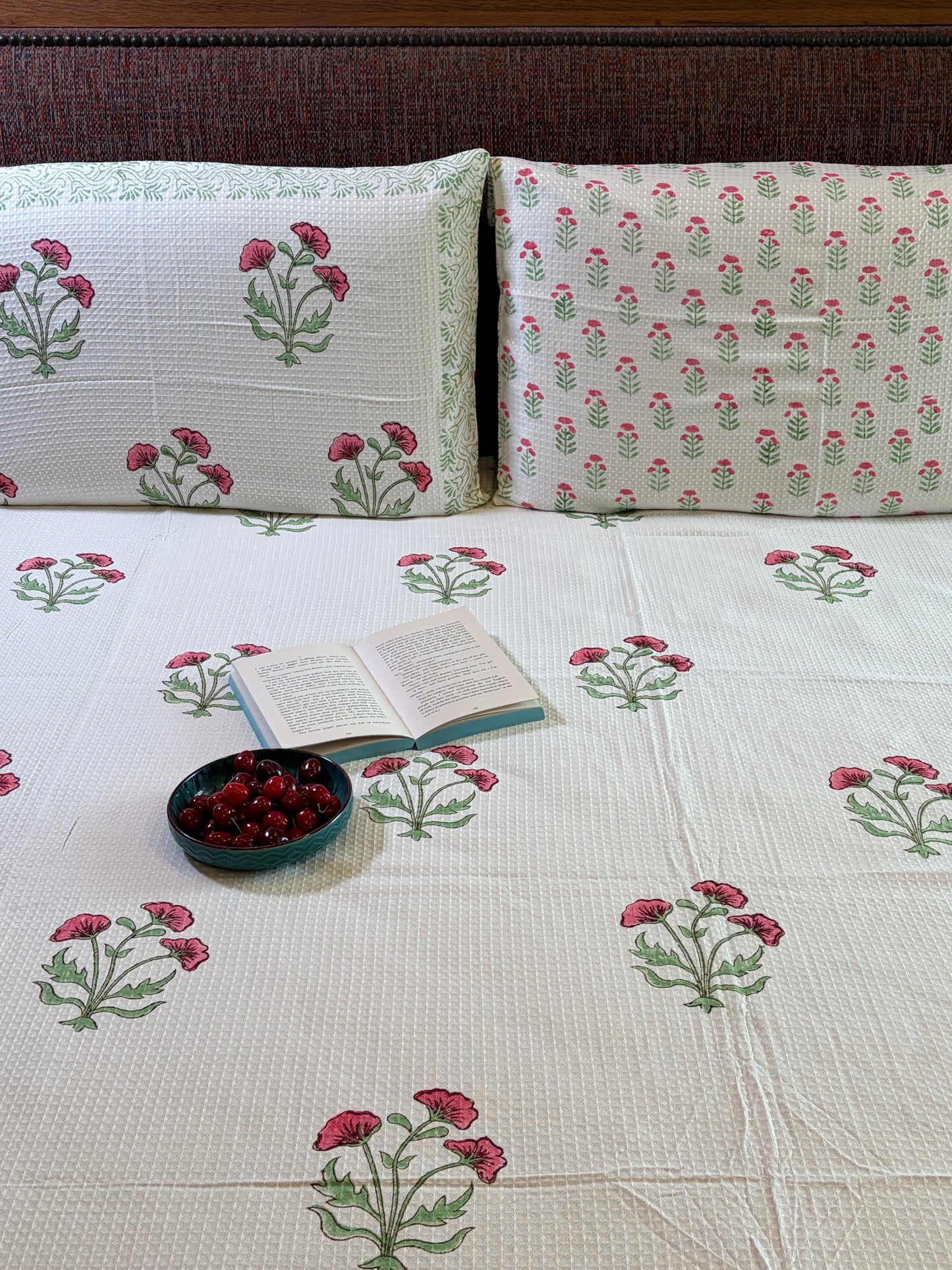 Pink Poppy & Sage Green Bedcover