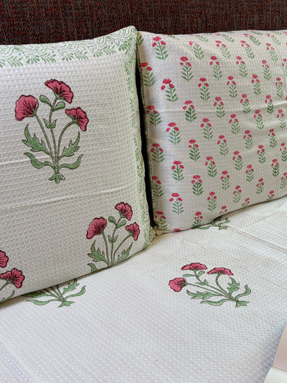 Pink Poppy & Sage Green Bedcover
