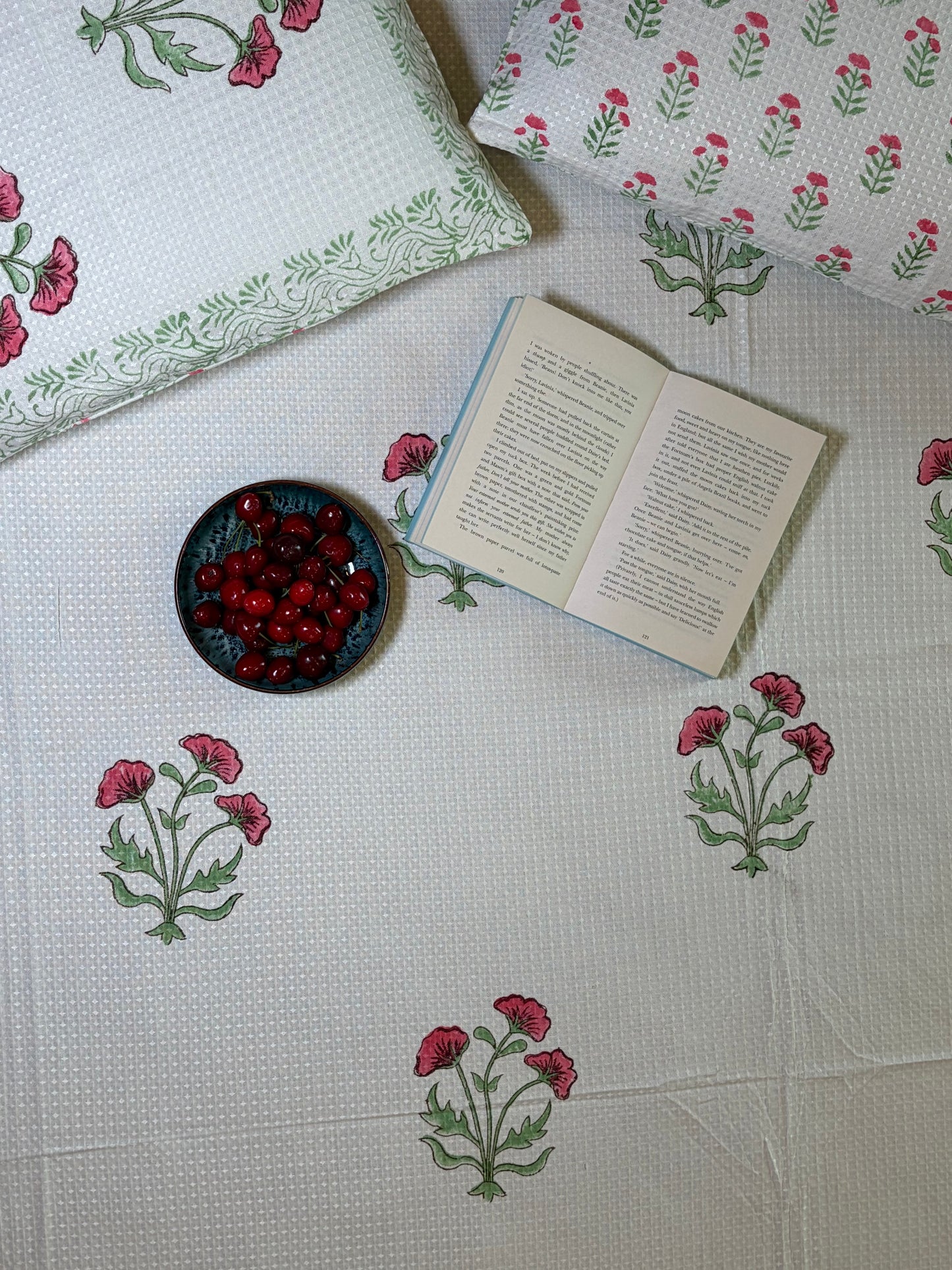 Pink Poppy & Sage Green Bedcover