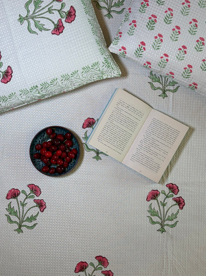 Pink Poppy & Sage Green Bedcover