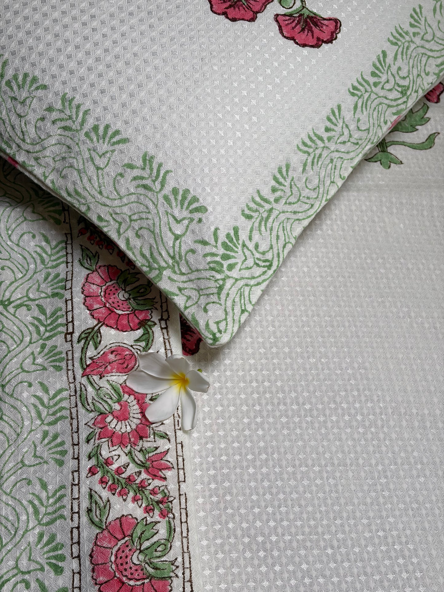 Pink Poppy & Sage Green Bedcover