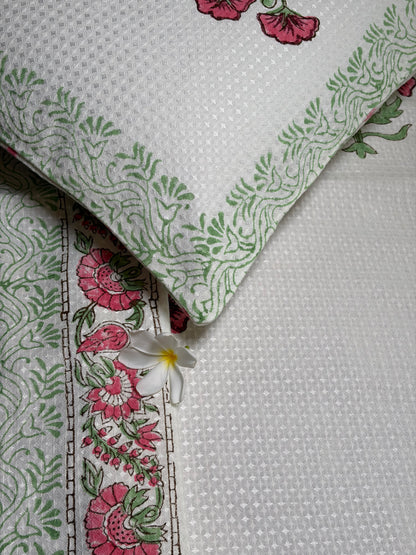 Pink Poppy & Sage Green Bedcover