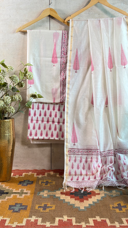 Ivory & Pink Hand Print Suit