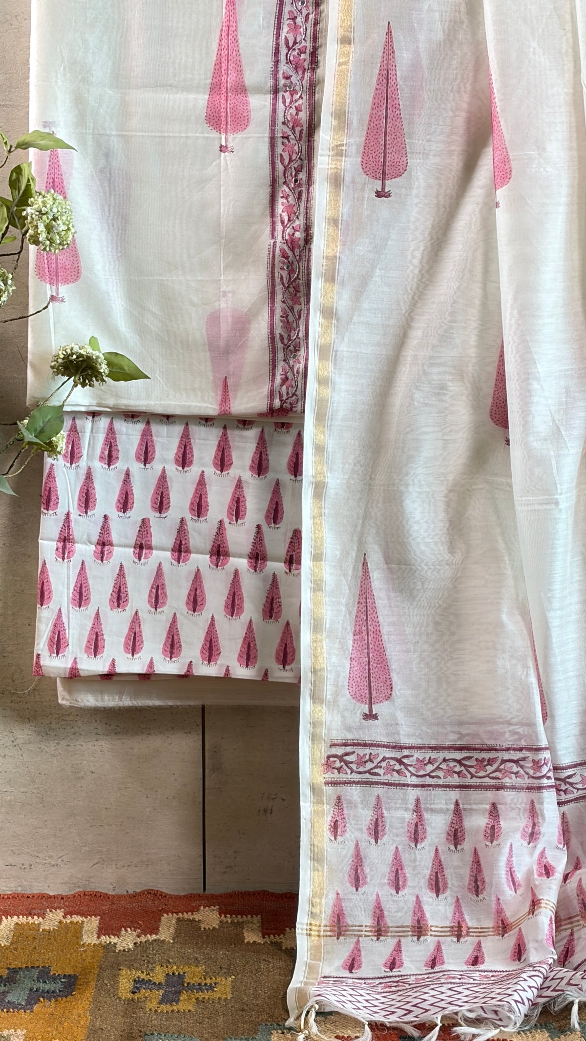 Ivory & Pink Hand Print Suit