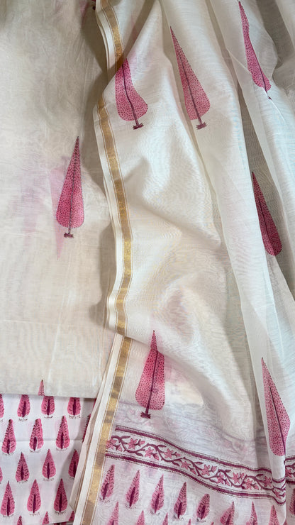 Ivory & Pink Hand Print Suit