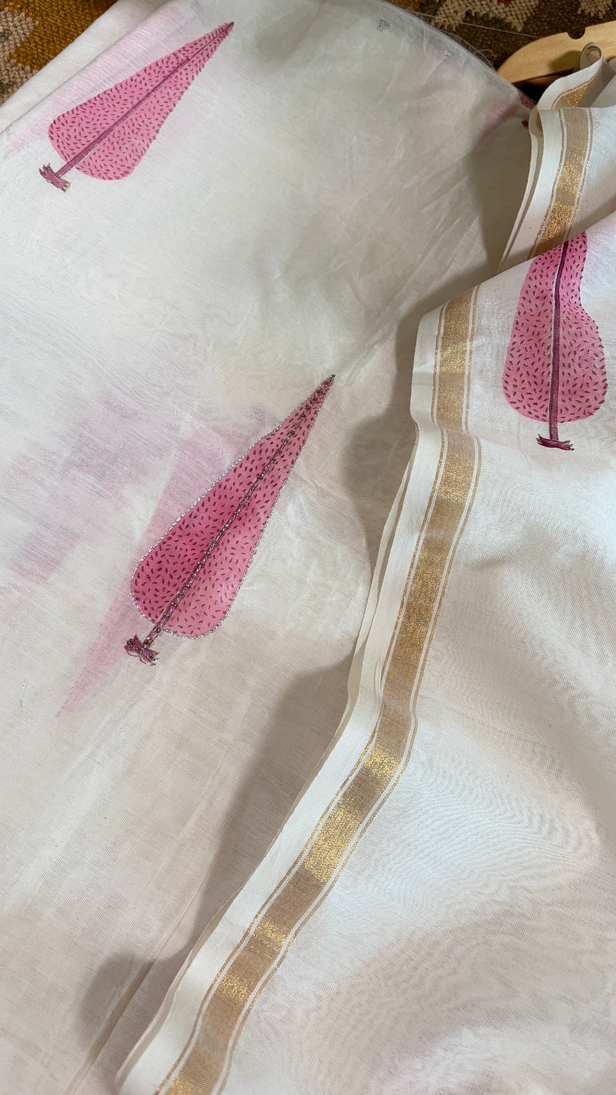 Ivory & Pink Hand Print Suit