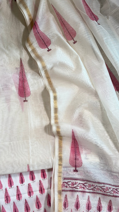 Ivory & Pink Hand Print Suit