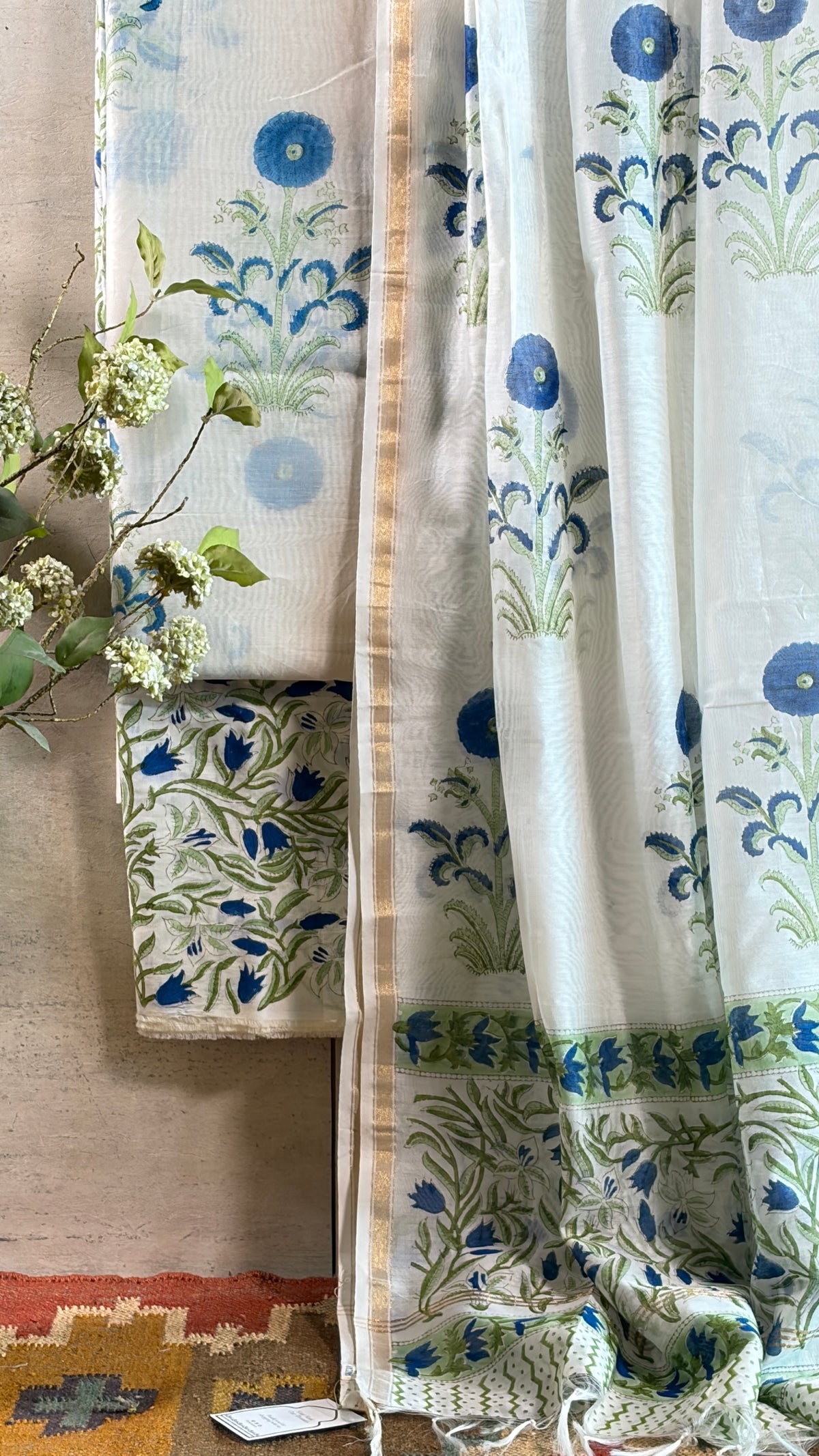 Ivory & Ocean Blue Embroidered Suit