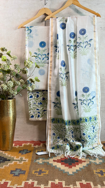 Ivory & Ocean Blue Embroidered Suit