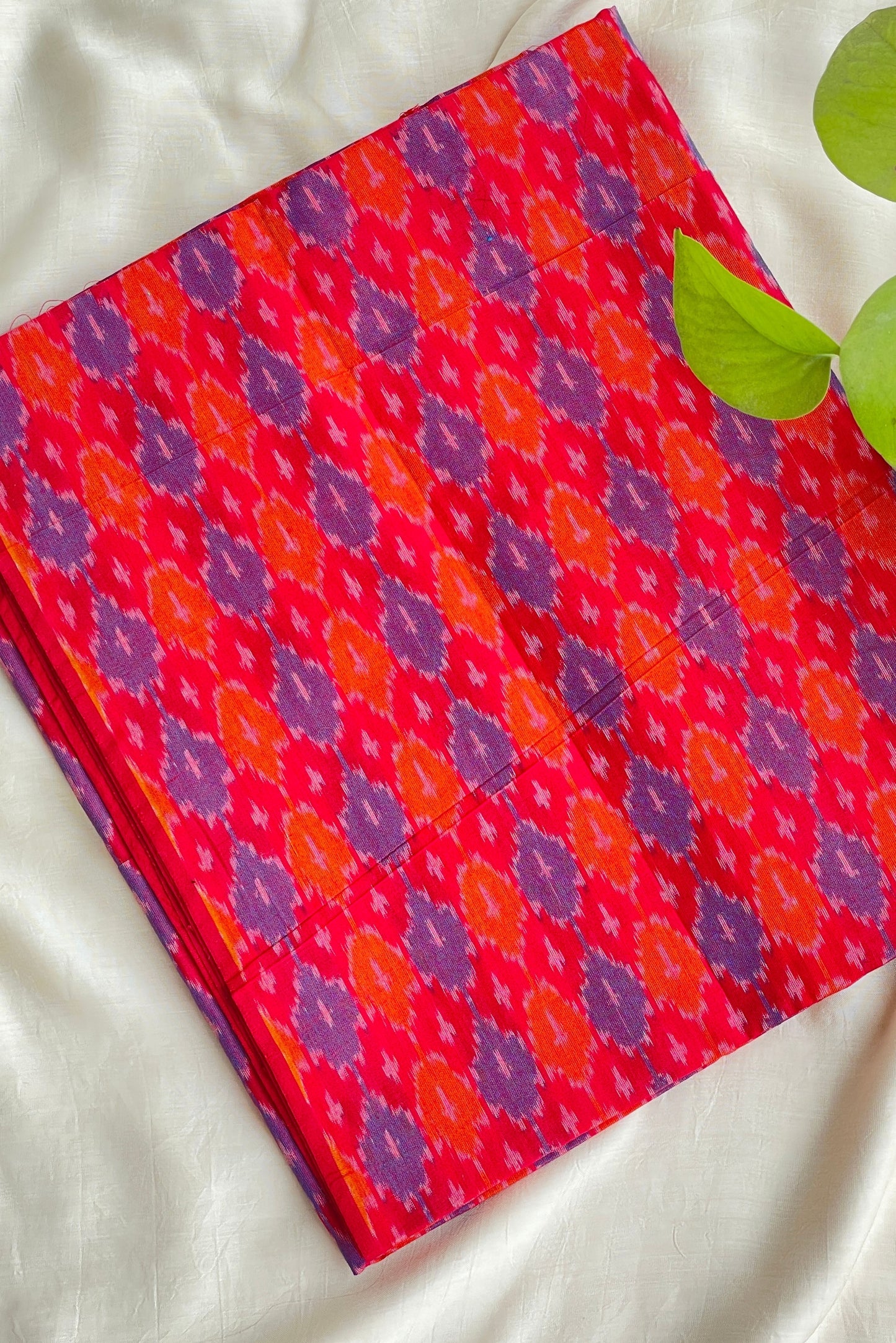 RED AND BLUE SINGLE IKKAT SILK COTTON SUIT