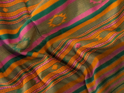 GREY ORANGE BHUJODI SARI