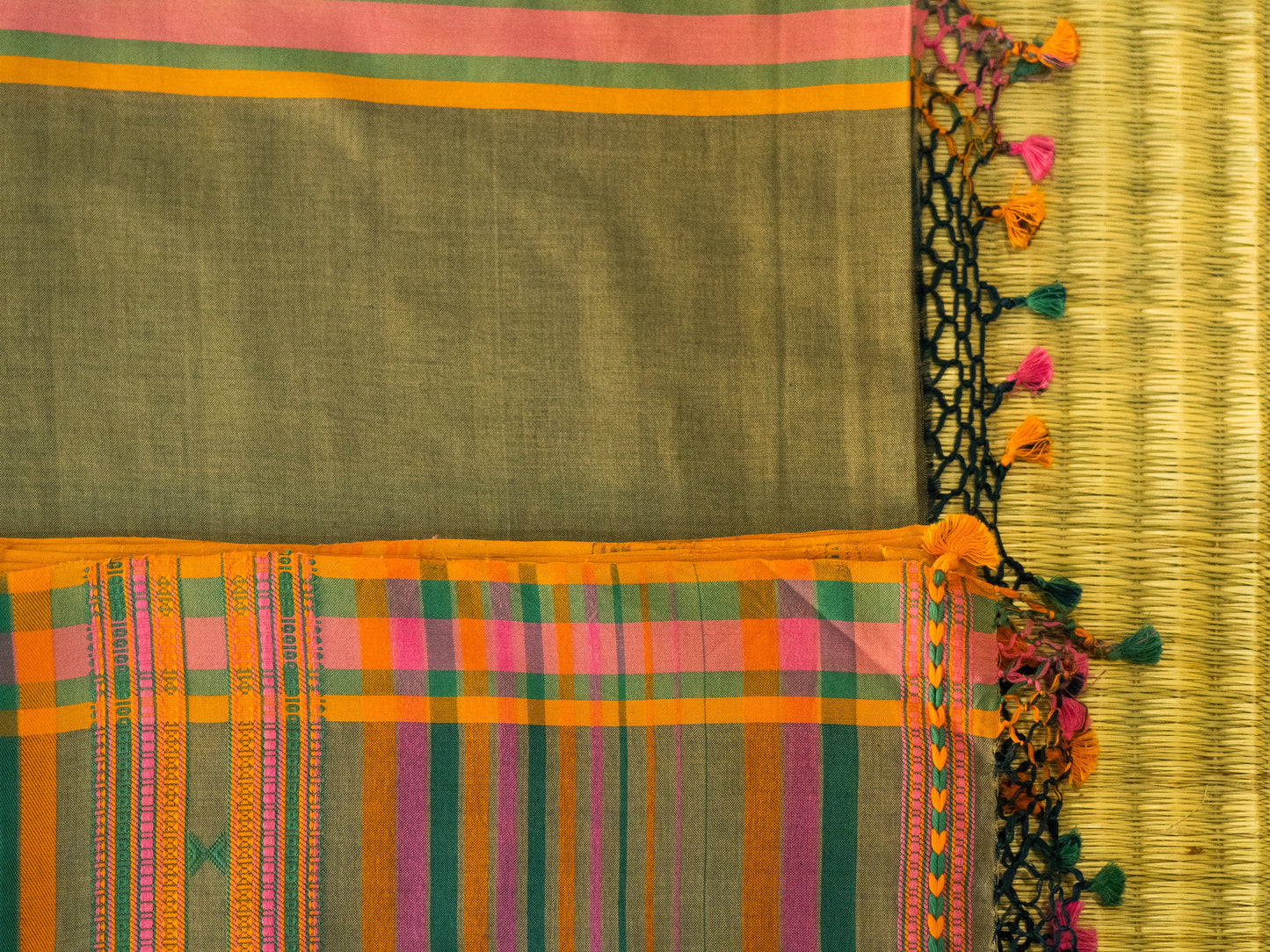 GREY ORANGE BHUJODI SARI