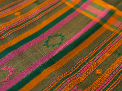 GREY ORANGE BHUJODI SARI