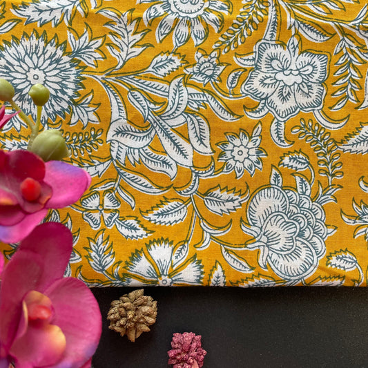 YELLOW HAND BLOCK PRINTED BLOUSE PIECE