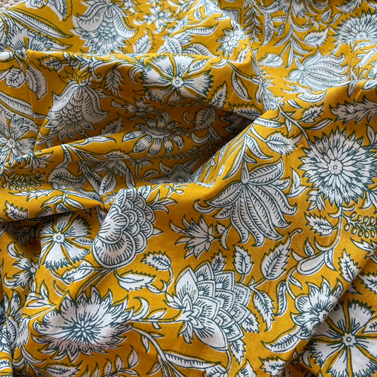 YELLOW HAND BLOCK PRINTED BLOUSE PIECE