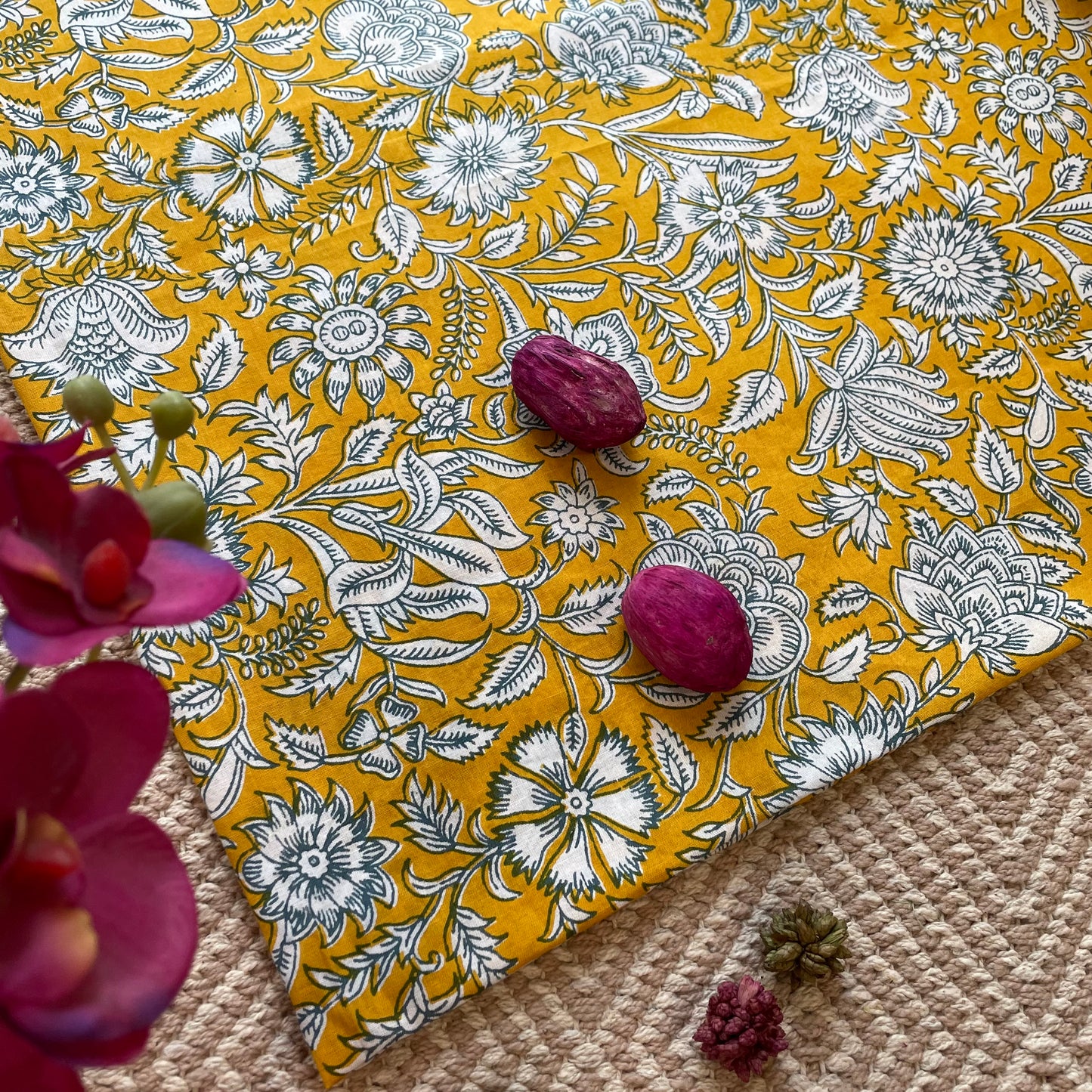 YELLOW HAND BLOCK PRINTED BLOUSE PIECE