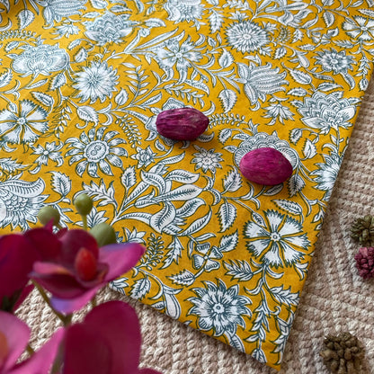 YELLOW HAND BLOCK PRINTED BLOUSE PIECE