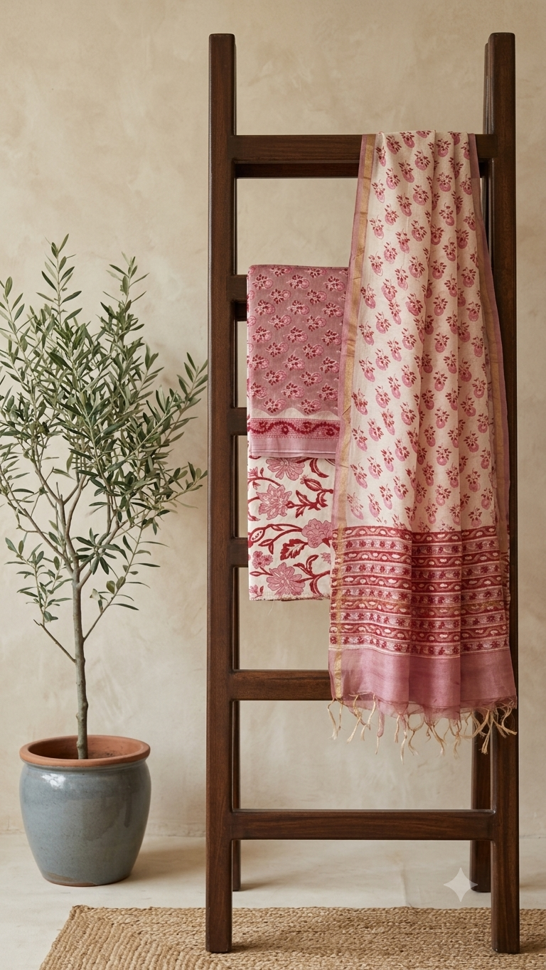 DUSTY PINK CHANDERI HAND PRINT SUIT