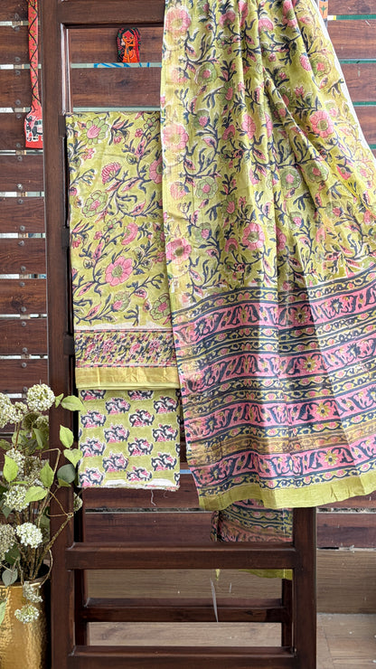 SAGE GREEN PINK HAND PRINT SUIT