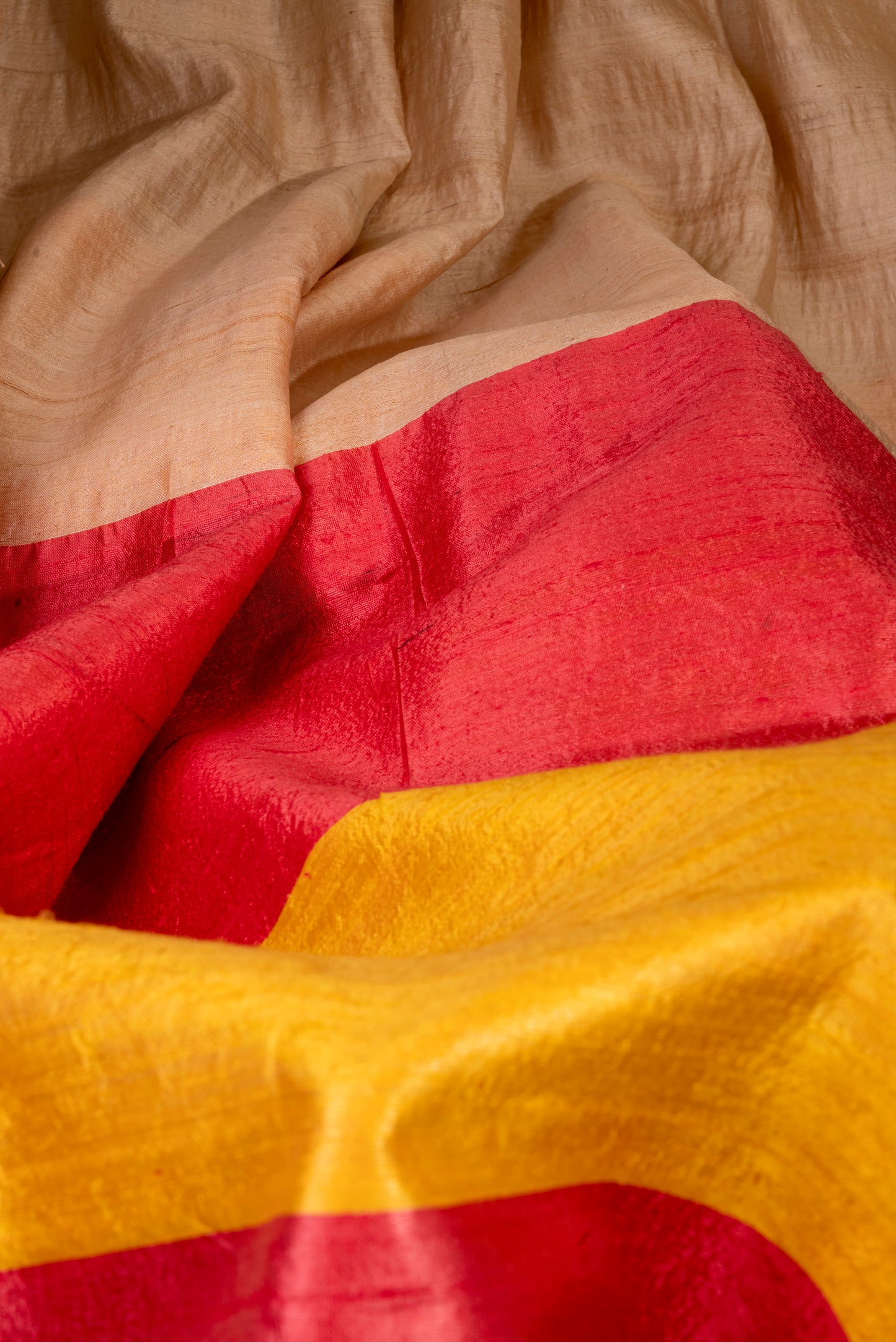 IVORY WITH RED YELLOW PALLU TUSSAR SARI