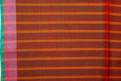 ORANGE PINK BORDER PURE HANDLOOM MAHESHWARI SARI